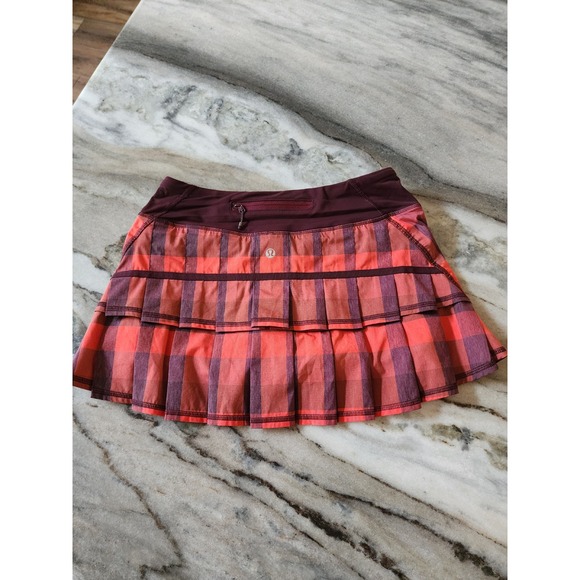 Lululemon Pace Setter Skirt Size 4 Yama Check Flaming Tomato - Picture 1 of 8
